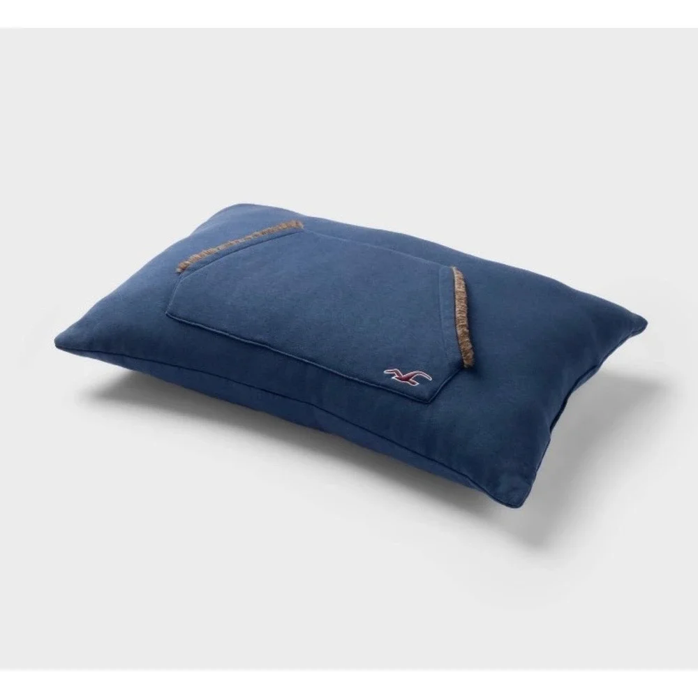 Hollister x Target Navy Blue Hoodie Pillow Kangaroo Pocket Faux Fur Trim Logo